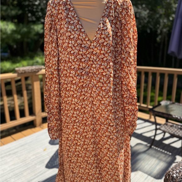 Joie Floral Print Long Sleeve Harko Dress, NWTS, Size 3X, Orange/Cream/Brown - Picture 4 of 10